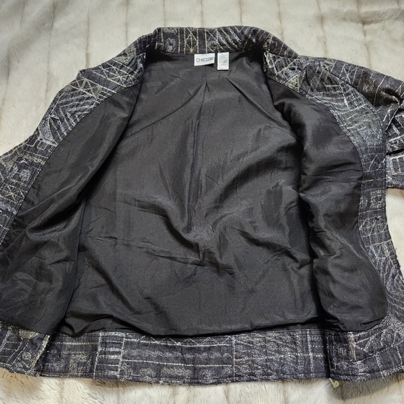 Jacket Filigree embroidered Black metallic gold and silver Size XL CHICO'S - Picture 6 of 15